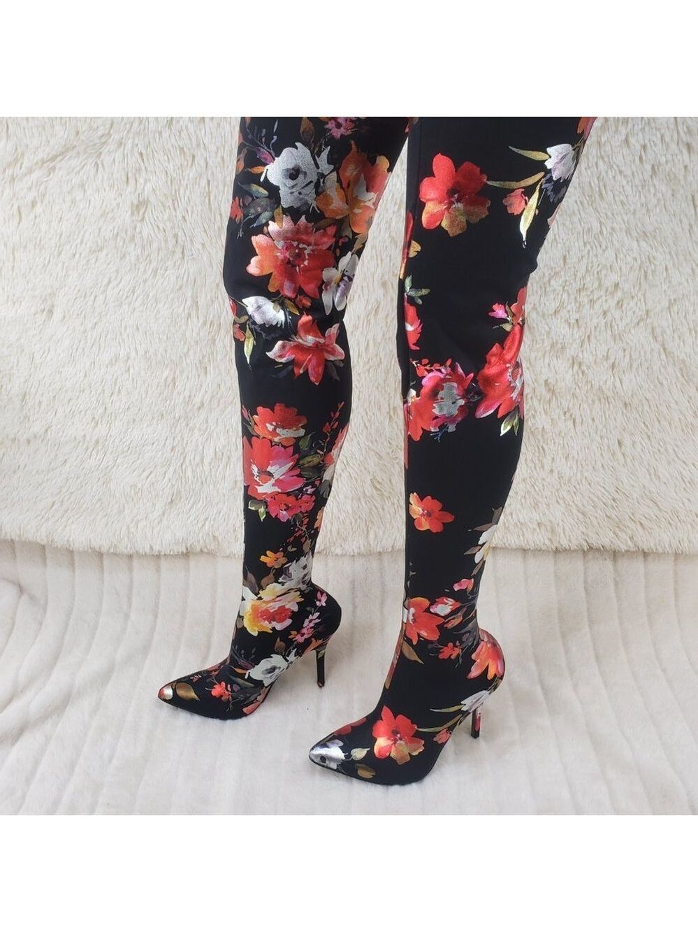 Brand New Metallic floral otk stretch 4" high heel Pull On Stocking boots